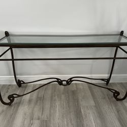 Console Table - Glass And Bronze Metal $75
