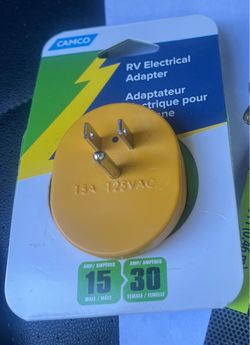 RV Electrical Adapter Male 15A to 30A Female Connector. “Brand New” by Camco.