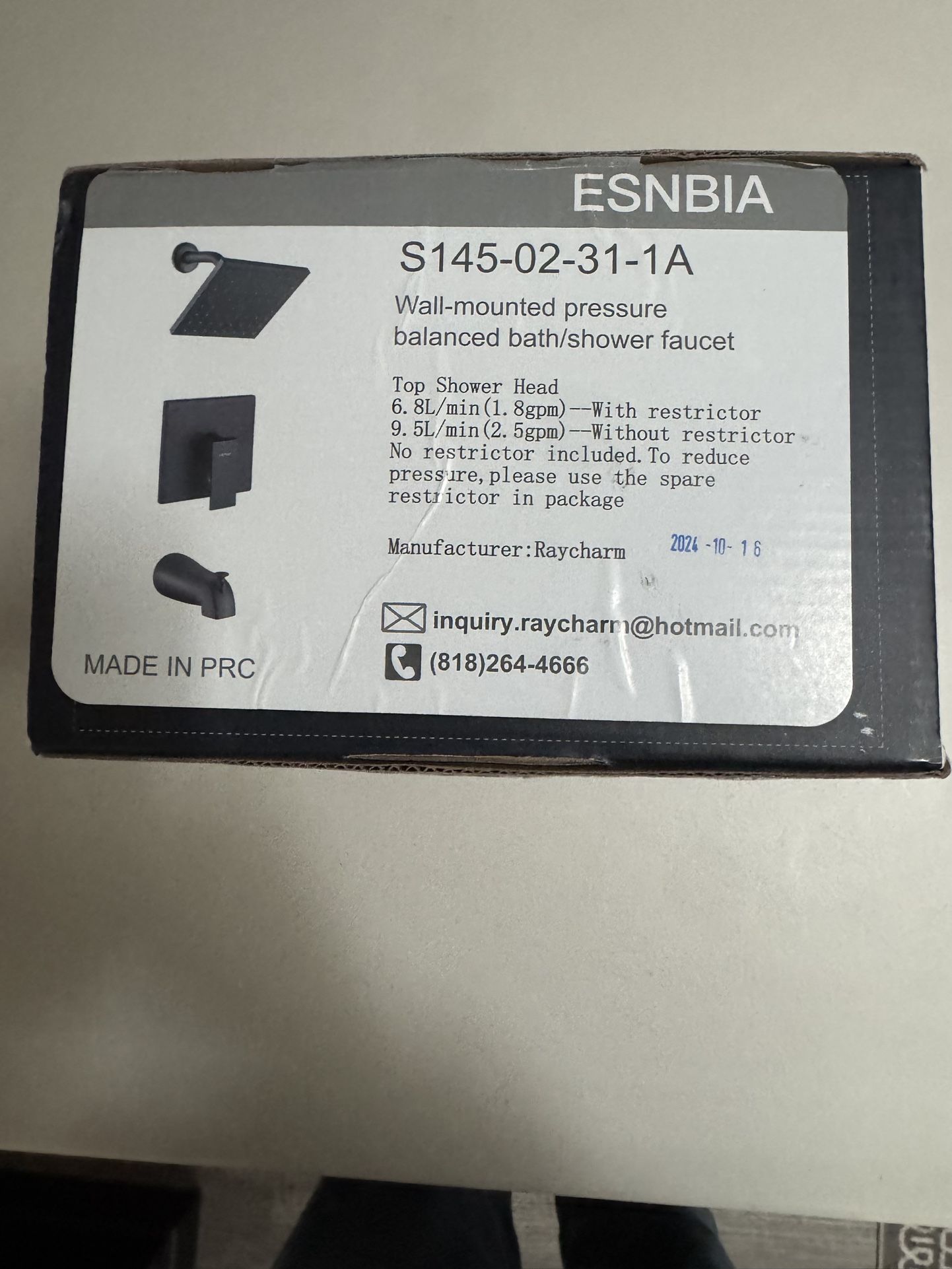 ESNBIA Wall Mounted Pressure Bal. Bath/Shower Faucet, Model Matte Blk.