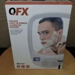 QFX Fogless Light-Up Mirror With Bluetooth Wireless Splashproof Speaker & AM/FM1