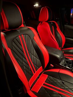 Black and Red Leather Car Seat Covers Set