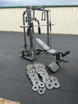 Smith machine with lat pull down weight bench weights