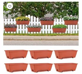 6 Pack Railing Planter Box for Balcony Fences Garden, 16.9 Inch Deck Railing Planter Boxes for Plants, Rectangular Hanging Window Boxes Planters, Red