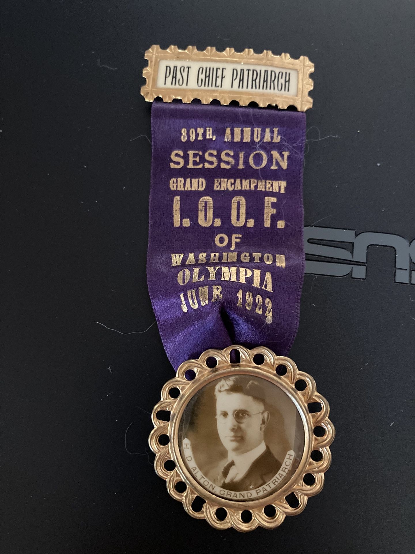 Vintage 1922 Washington Past Chief Patriarch Master Ribbon IOOF H.D. Alton Olympia WA