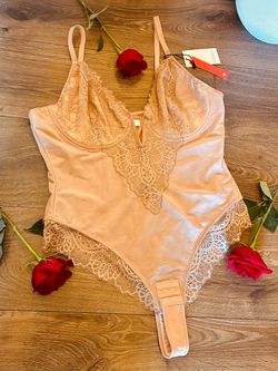 Nude Lace Trim Lingerie Bodysuit