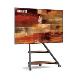 FITUEYES Design Corner TV Stand for 55-88inch TV, Rolling TV Stand with Wheels and Storage Shelf, Modern Floor TV Cart Black and Walnut, Eiffel Serie