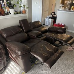 Brown Leather Couch Middle Compartment 