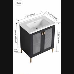 28" Bathroom Vanity with Ceramic Sink and Fluted Glass Doors