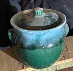 Green Glazed Ceramic Crock with Lid