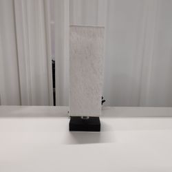 White Fabric Column Table Lamp with Black Base