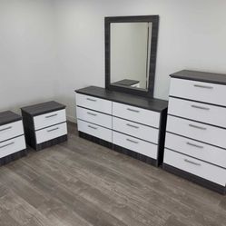 Dresser Whit Mirror, Chest And 2 Nightstands - Cómoda Con Espejo , Gavetero Y 2 Mesitas De Noche 