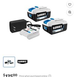 Two HART 20V Lithium-Ion 4.0Ah Batteries and the included charger are in mind condition. Practically unused. 