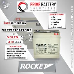 6V 224AH Deep Cycle Maintenance Free AGM Group GC2