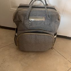 3-in-1 Diaper Bag Backpack Organizer with Travel Bed / Changing Station in Gray