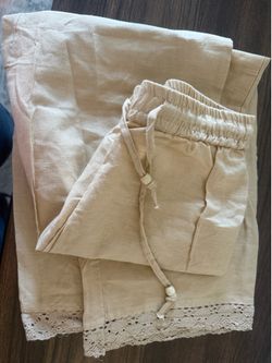 NEW Zudio Beige Linen Blend Pants with Lace Trim – Size Medium