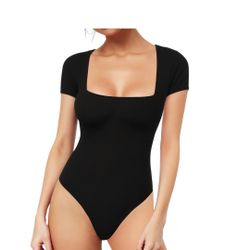 Women's Square Neck Bodysuit Short Sleeve Size XL
