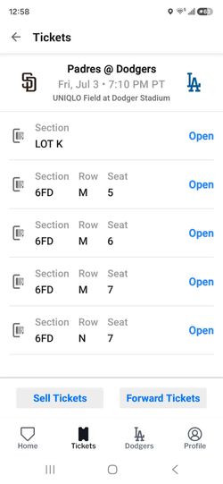6fd row m good view 1600 for 4 tickets plus prefer Parking