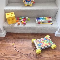 Baby Toys. Wagon With Wooden Blocks, SeeNSay, Shaper, Xylophone ($25 For All)