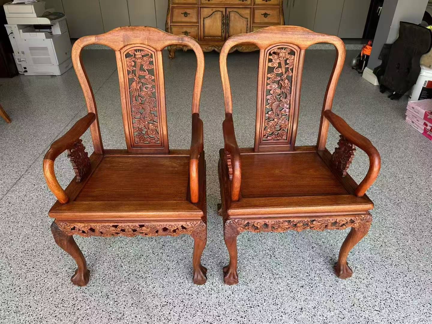 Carved Rosewood Armchairs