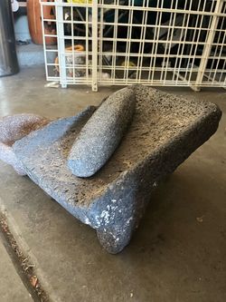 Large Volcanic Stone Metate with Mano