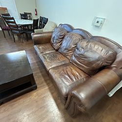 Leather sofa and coffee table