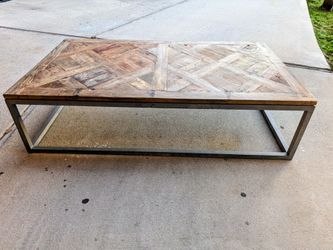 Stevenson Rustic Lodge White Wash Reclaimed Pine Metal Rectangular Coffee Table