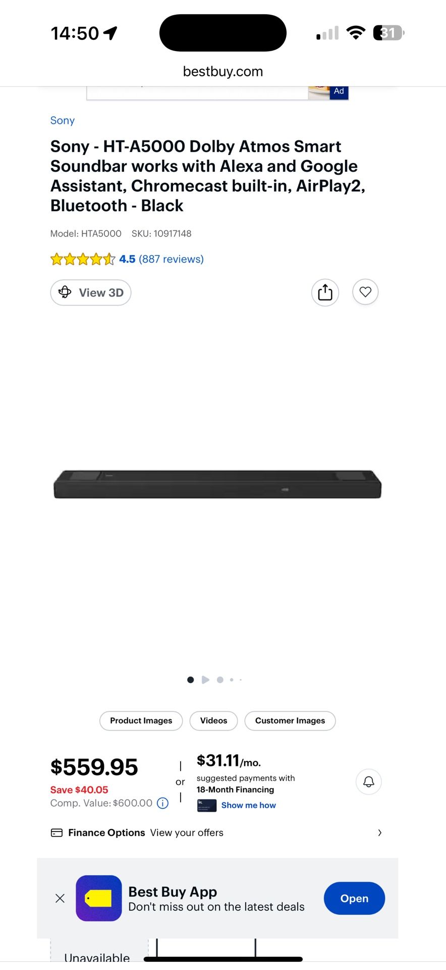 70% Price Off!  Sony - HT-A5000 Dolby Atmos Smart Soundbar works