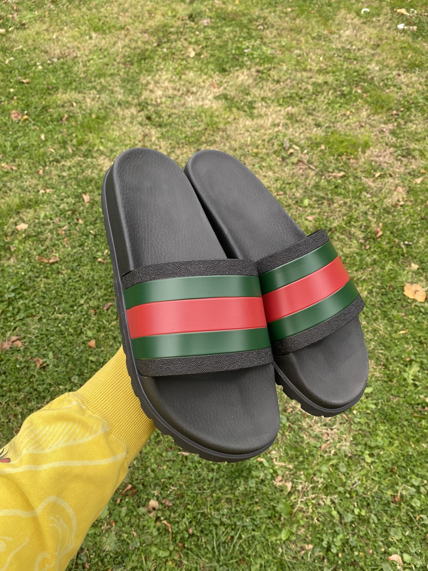 Gucci Web Men's Rubber Slide Sandal - Black Rubber, Size US 13