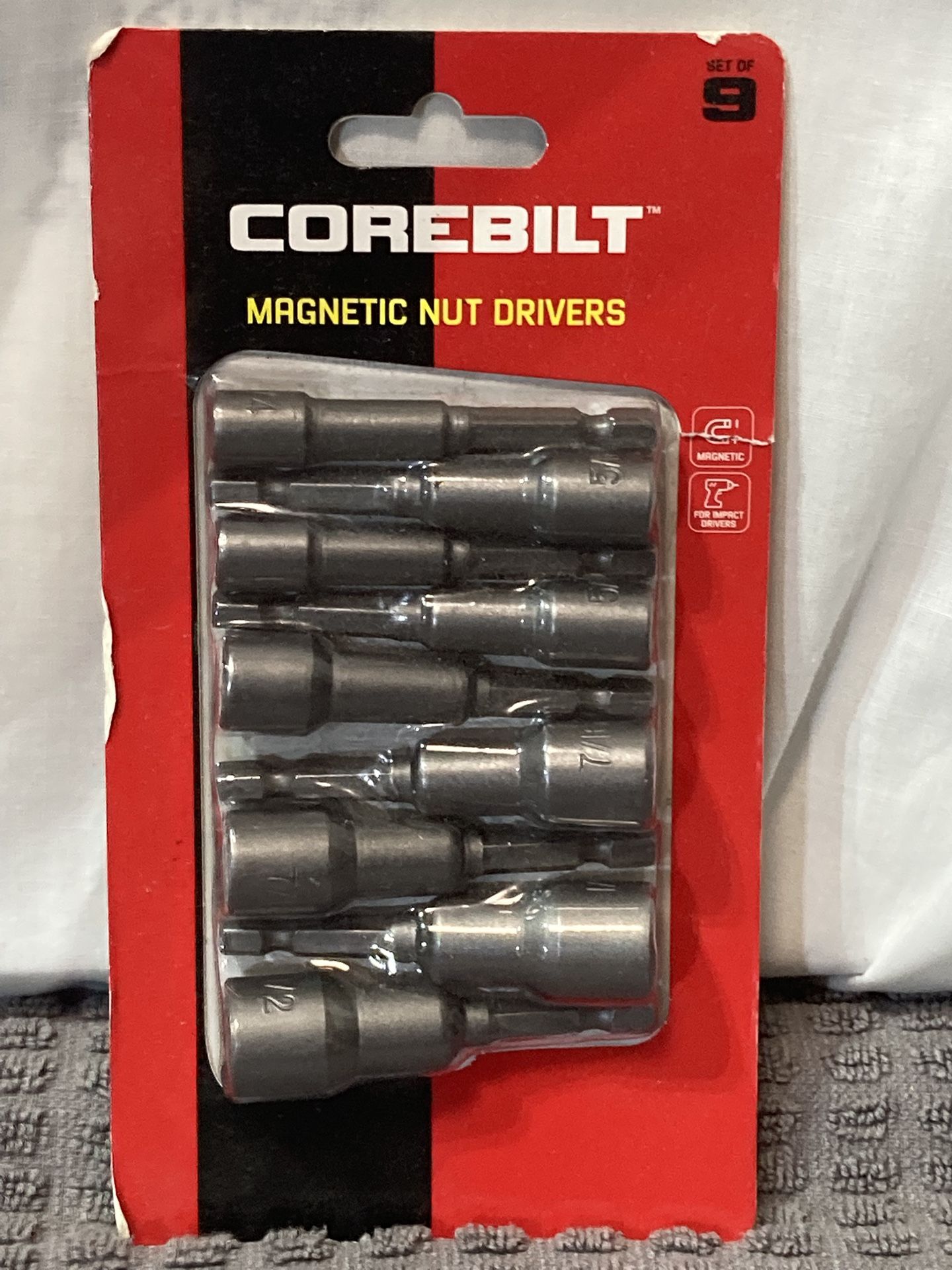 New Factory Packaged COREBILT MAGNETIC NUT DRIVERS, Set of 9