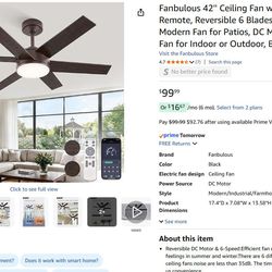 Ceiling Fan with Lights and Remote