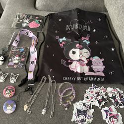 New Kuromi Drawstring Backpack With All Accessories Included