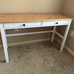 Wood IKEA Desk with 2 Drawers “HEMNES” White and brown