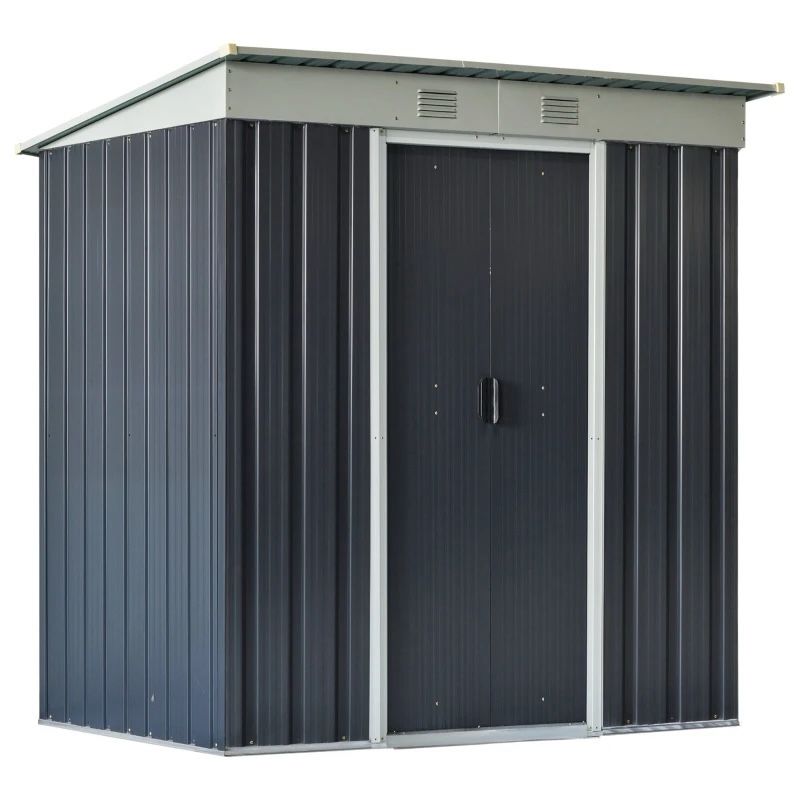 Outsunny 6' x 4' Metal Lean to Garden Shed, Outdoor Storage Shed, Garden Tool House with Double Sliding Doors, 2 Air Vents for Backyard, Patio, Lawn, 