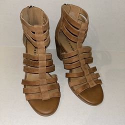 Lucky Brand Kyndrah Leather Block Heel Light Brown Sz 6