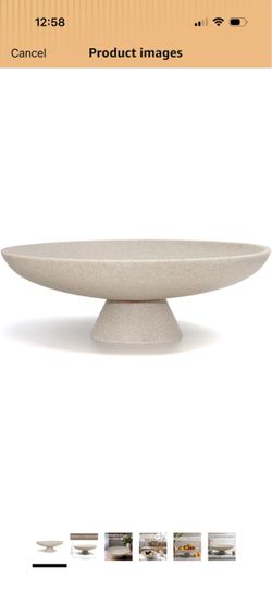 Large Decorative Bowl, Resin Pedestal Fruit Bowl, Beige Ideal for home decor, this stylish bowl works as a fruit bowl for kitchen counters or a chic k