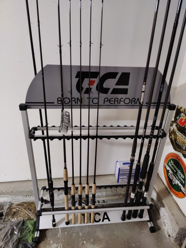 Tica Rod Rack New With Fishing Poles New That Are Left Tackle Lot 
