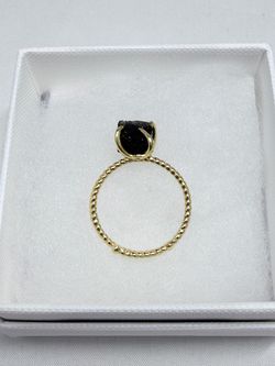 Black Stone Style Ring Gold Beaded Band Boho Statement Jewelry