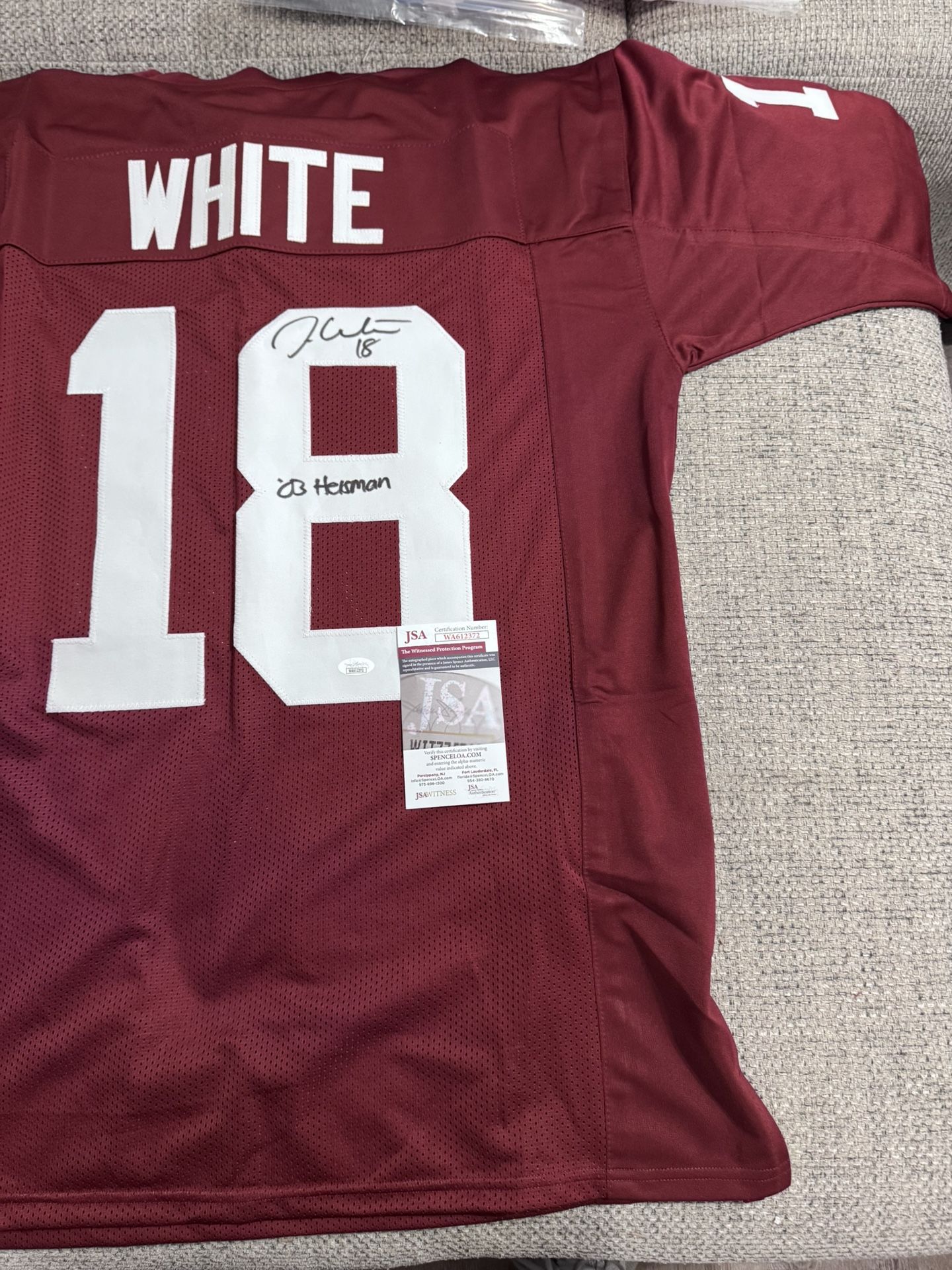 Jason White Signed Autograph Custom Jersey With JSA COA And “03 Heisman” Inscription
