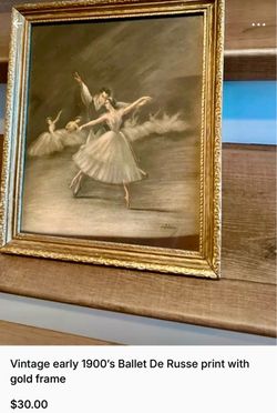 Vintage Ballet Print in Gold Frame by artist R.A. Loederer