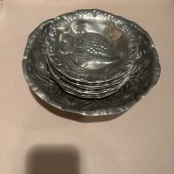 Vintage Hammered Aluminum Silver Bowls; ( 9 Pcs. Antique In The 1959’s)