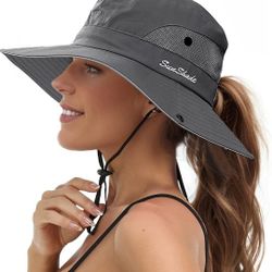 2 Pack Womens Ponytail Sun Hat UV Protection Bucket Hats Foldable Wide Brim Summer Boonie Beach Cap Fishing Hiking. Color Gray & Rose

 

