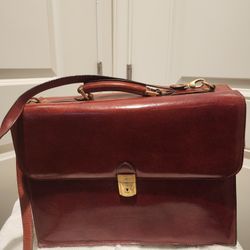 Vintage Bosca Cognac Briefcase/Triple Gusset With Strap