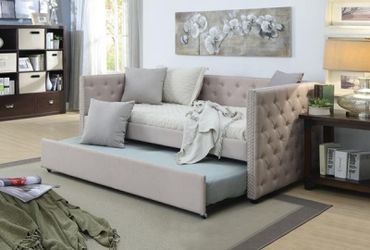 Brand New Twin Beige Tufted Daybed with Pullout Trundle
