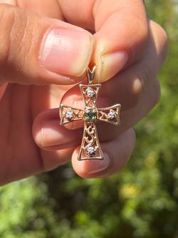 10k Vintage Gold Cross w/ Natural Stones