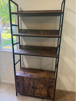 Industrial Bookshelf with Storage Cabinet