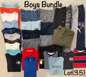 Bundle Of Boys Clothes Tees, Polos, Long Sleeve Tees, Hoodie, Shorts & Joggers Lot(35)