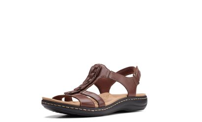 Clarks Women's Laurieann Kay Flat Sandal, Tan Leather, 9