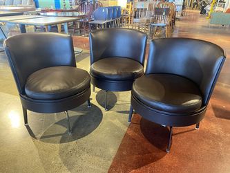 Flexform Feels Good Brown Leather Swivel Chair with Metal Base ( Set of 3 )