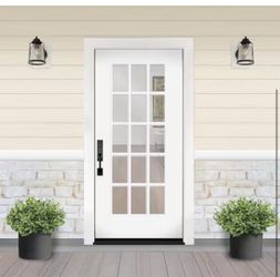 Reliant 36 in. x 80 in. Full Lite 15L SDL Clear Glass RHIS Unfinished White Fiberglass Prehung Front Door w/4-9/16 Jamb