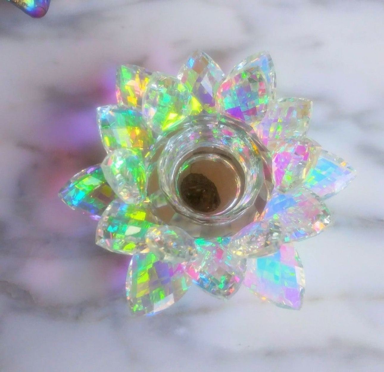 ✨CRYSTAL LOTUS FLOWER CANDLE HOLDER IRIDESCENT LOTUS FLOWER TEA LIGHT HOLDER✨